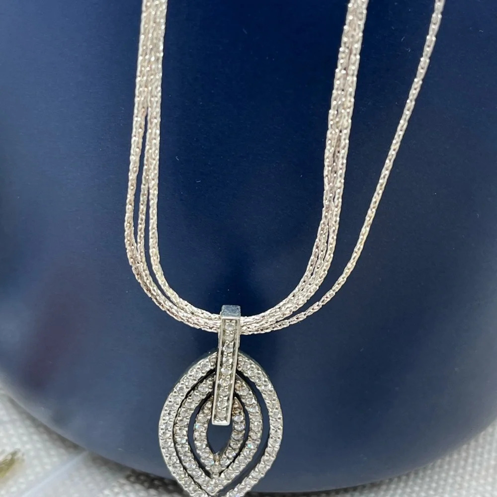 925 Italy Milor Multi-Strand Necklace w/ Layered Teardrop Pendant, 16-18" - Picture 3 of 16